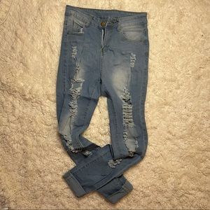 Shein Ripped Denim Light Wash Skinny Jeans, Size SM